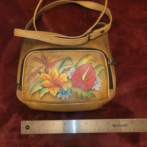 Floral Tan Leather Shoulder Bag